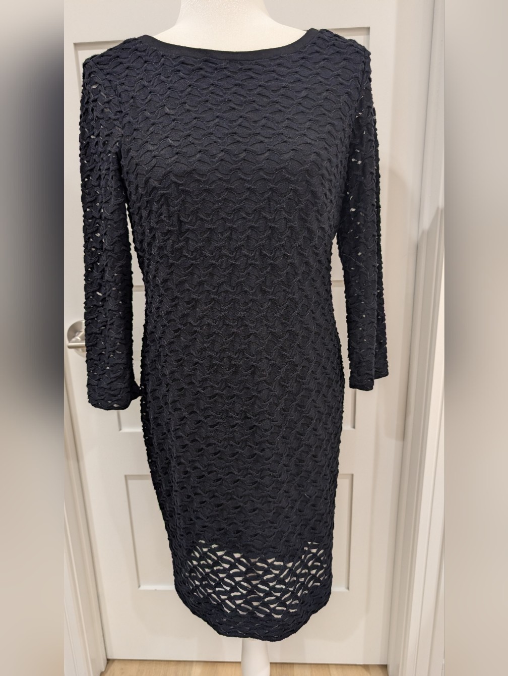 New York & Company Black Crochet Sheath Midi Dress
